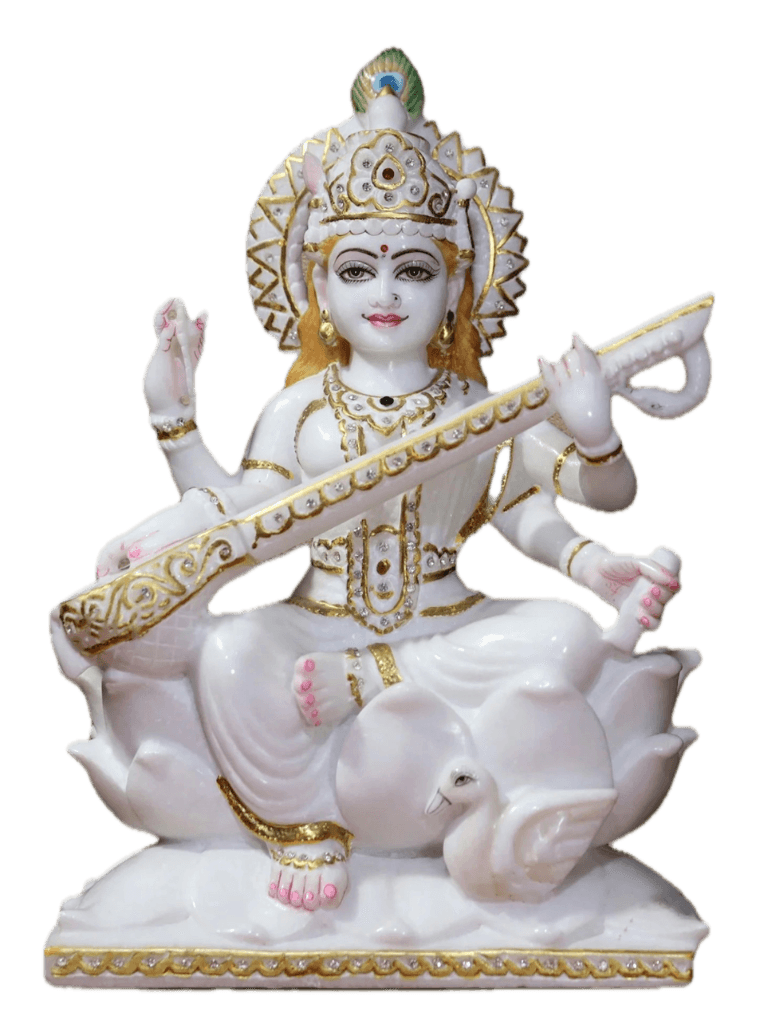 pristine white marble saraswati idol thumbnail 2