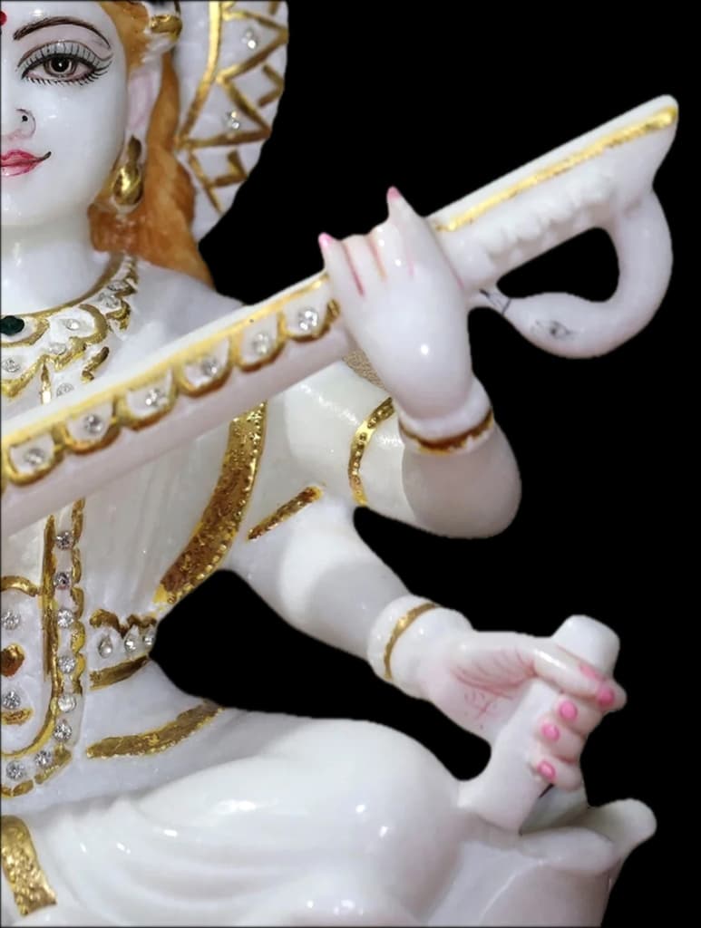 pristine white marble saraswati idol thumbnail 3