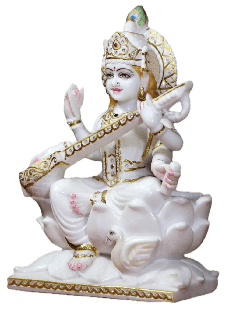 pristine white marble saraswati idol thumbnail 4