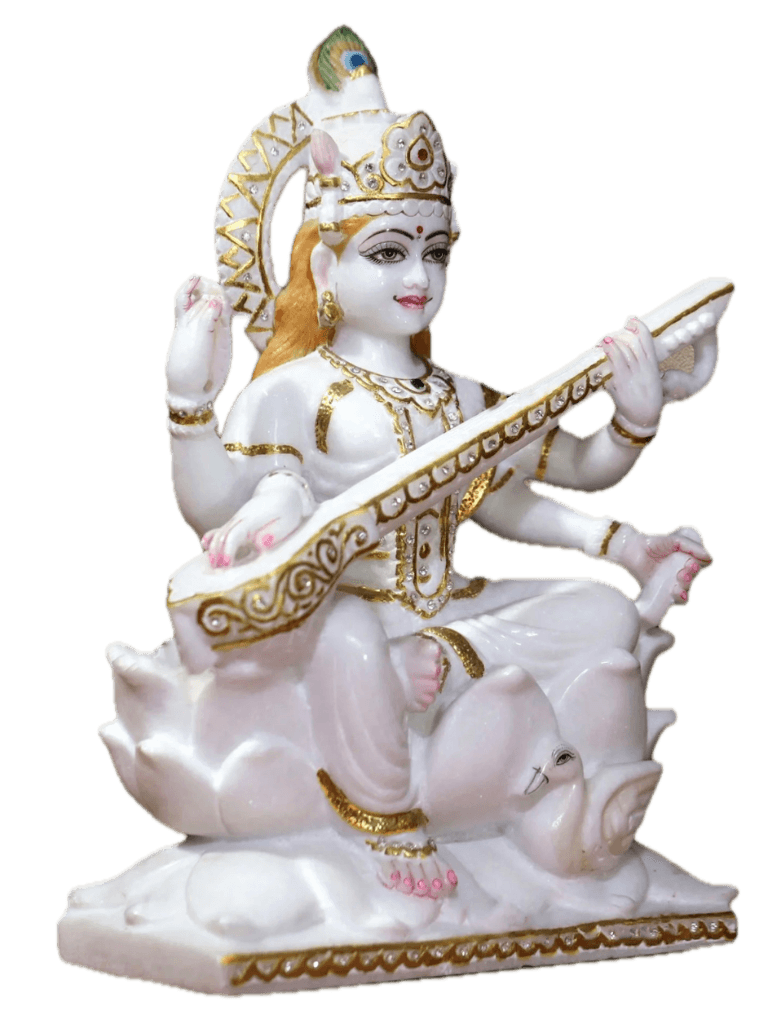 pristine white marble saraswati idol thumbnail 5