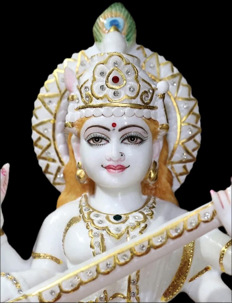 pristine white marble saraswati idol thumbnail 6