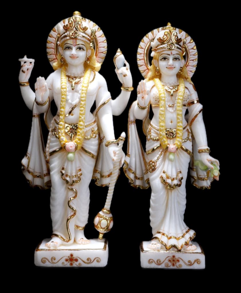 white marble statues vishnu & lakshmi idol thumbnail 2