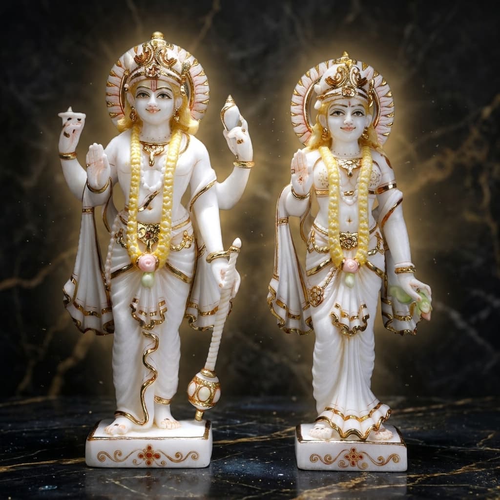 18" Standing Vishnu - Lakshmi in Blessing Gesture | Set of Two